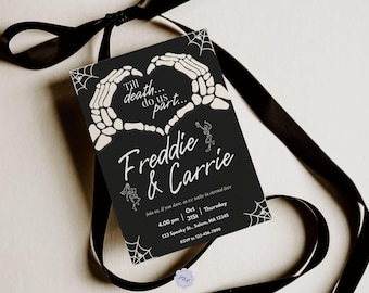 Spooky Till Death Do Us Part Skeleton Lovers Wedding Invitation Template for Canva