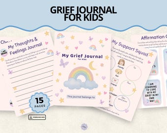 Grief Journal for Kids Printable, Child Loss Healing Activity, Emotional Wellness Journal with Writing Prompts, Digital Download