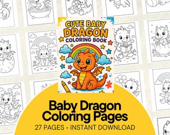 Libro para colorear de dragones bebés, paquete para colorear de criaturas fantásticas, actividades artísticas para niños en PDF, descarga digital, imprimibles para colorear.