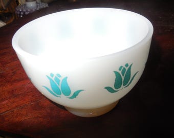50s MCM Fire King Blue Tulip Cottage Cheese Bowl