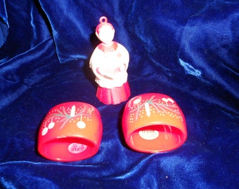 Vintage 60s Christmas Plastic Napkin Holders & Choir Boy Candle Holder Mid Century Decor