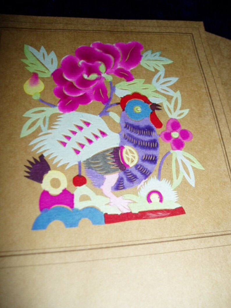 Vintage JIANZHI Bird Chinese Folk Art Card Hong Kong Souvenir Chinese Paper Cutout