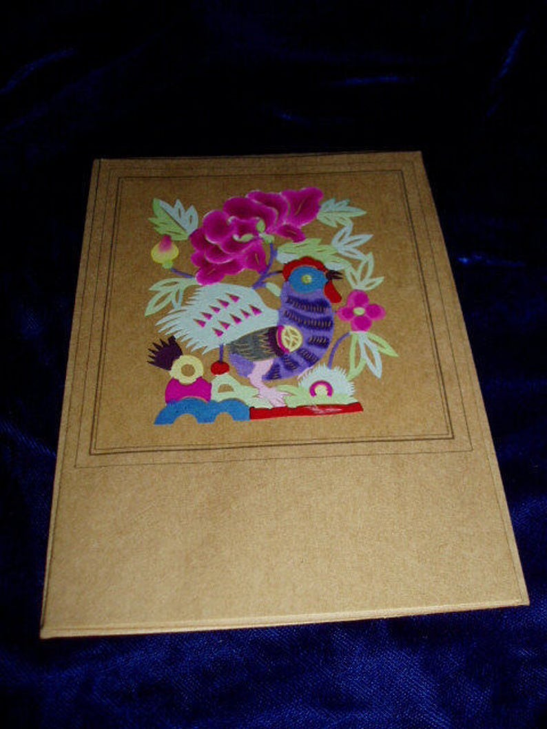 Vintage JIANZHI Bird Chinese Folk Art Card Hong Kong Souvenir Chinese Paper Cutout