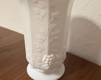 Westmoreland milk glass footed vase - paneled grape pattern