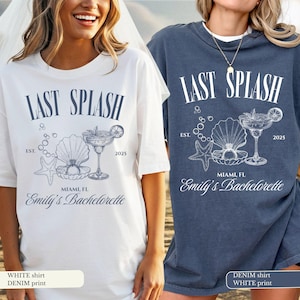 Magliette da addio al nubilato Last Splash, maglietta da addio al nubilato sulla spiaggia, maglietta personalizzata da addio al nubilato sulla costa, magliette comode con colori estetici da pescatore per feste di nozze