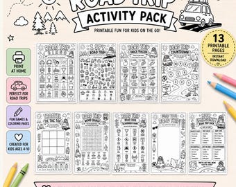 Road Trip Activity Pack for Kids, Printable Travel Games, Coloring Pages (Digital Download)