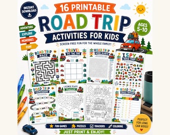 Road Trip Activities for Kids Printable Bundle | Travel Activity Book, Car Games (Digital Download)