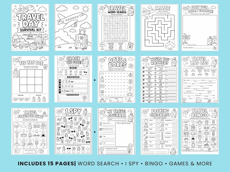 Kids Travel Activity Book | Screen-Free Road Trip, Airplane Games (Digital Download) image 2