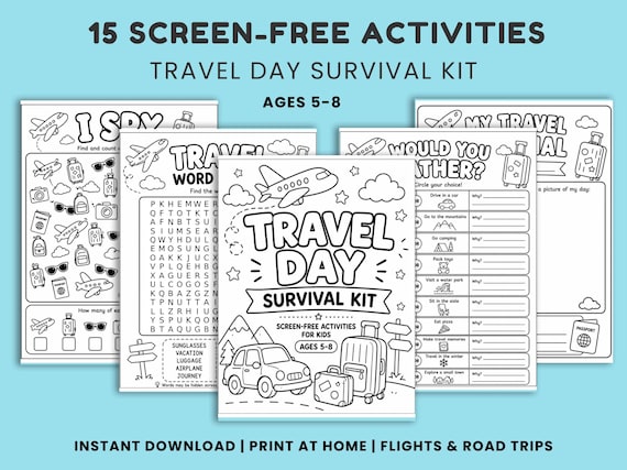 Travel Activity Book for Kids | Road Trip Activities Printable | Airplane Activities Kids | Screen Free Kids Travel Kit | Busy Book Ages 5-8