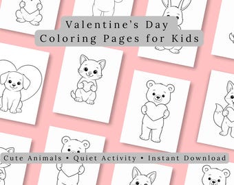 Animal Valentine Coloring Pages | Kids Printable Bundle (PDF)