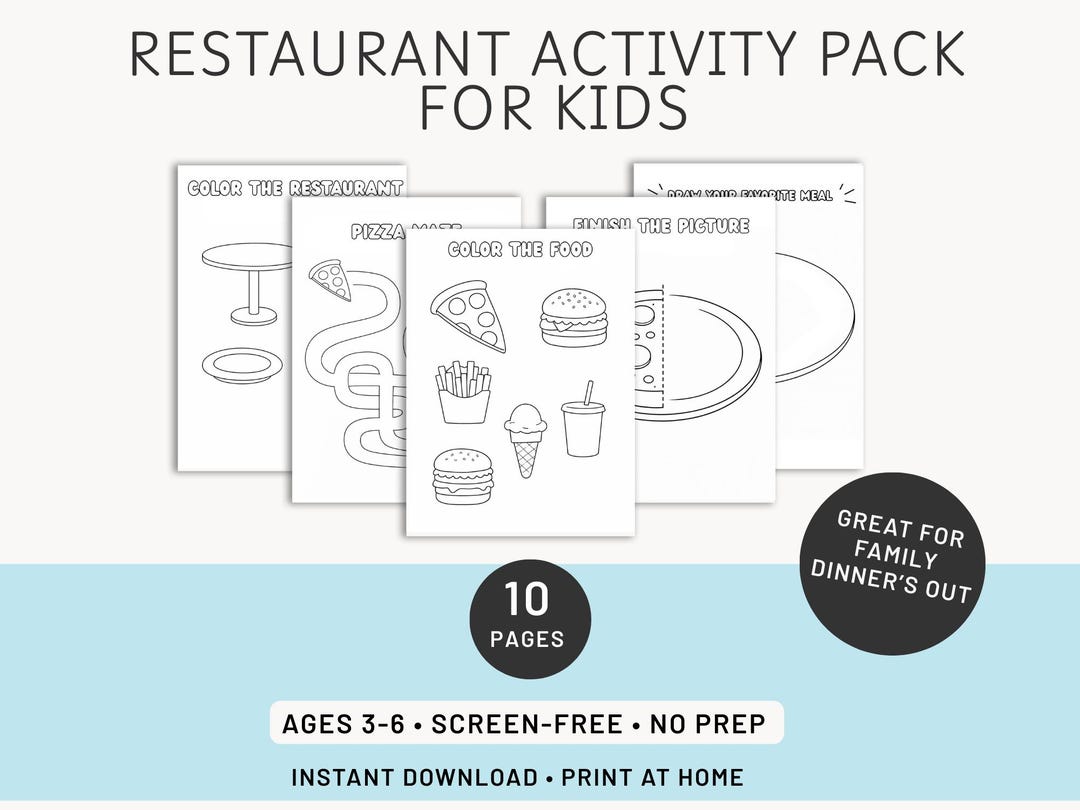Restaurant Activity Pack for Kids – Printable Food Games & Coloring ...