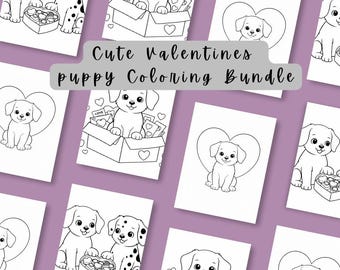 Puppy Valentine Coloring Pages for Kids | Printable Dog Activity (Instant Download)