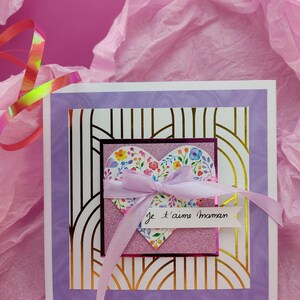 Carte "je t'aime maman" – Format 13x13 cm – Carte faite main avec cœur en relief – Romantique et pastel – Enveloppes incluses