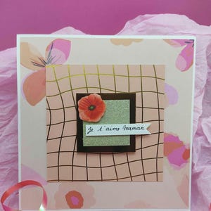 Carte pastel 15x15 cm faite main – Design doux et raffiné avec éléments en relief – Carte chic avec enveloppe incluse