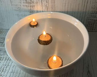 Beeswax Acorn Cap Fairy Candles, floating, set of 8, 16, 24