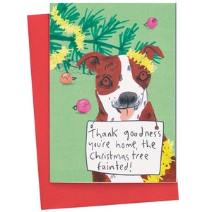 Divertente biglietto di auguri di Natale con cane "Grazie al cielo sei a casa" Biglietto di auguri per amanti dei cani