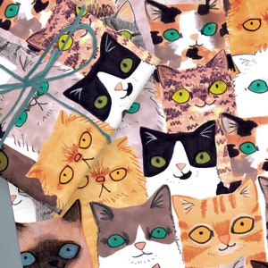 Katzen Kopf Geschenkverpackung 2-teiliges Set Süsse Illustrierte Lustige Starre Katzen Gesichter, schwarz weisse Katze, Getigert, Ingwer, Schildpatt, Persisch