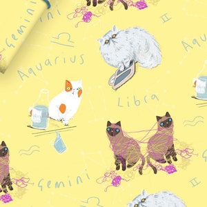 Waterman, Tweelingen, Weegschaal, sterrenbeeld, luchttekens, katten Cadeaupapier Verjaardagscadeaupapier, sterrenbeeld astrologie, leuke grappige kleurrijke wrap.