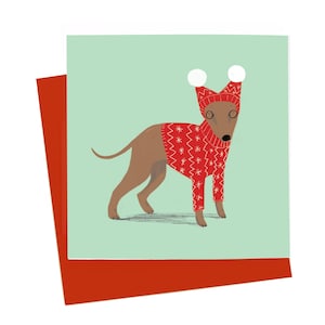 Cartão engraçado de cachorro de Natal Greyhound em cartão de felicitações de jumper de Natal