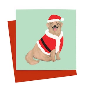 Grappige Hond Kerstkaart Golden Retriever Hond Ras Santa Kostuum