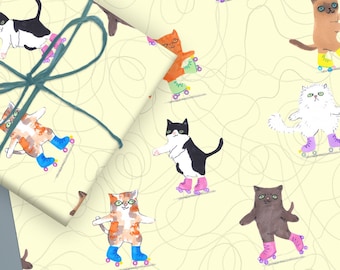 Roller Skating Cats Gift Wrap - Set of 2 Sheets