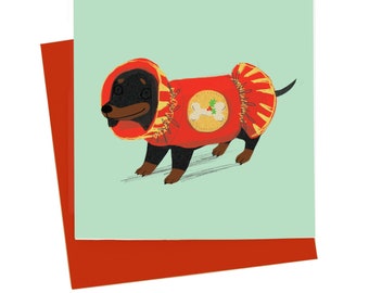 Funny Christmas Card Sausage Dog Christmas Cracker Card Dachshund Christmas Card