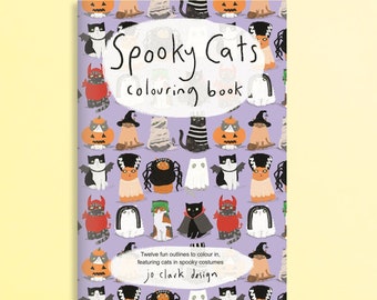 Lindos gatos espeluznantes de Halloween para colorear en un libro de actividades para niños Truco o trato