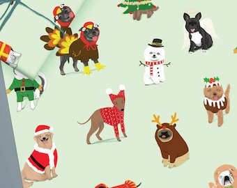 Christmas Doggy Dress-Up Gift Wrapping Paper Gift Wrap Set Of Two Sheets