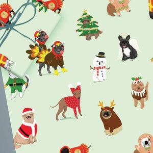 Carta da regalo natalizia con travestimento da cagnolino, set di due fogli
