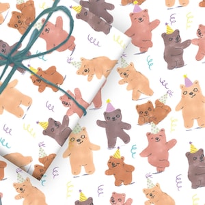 Papel de regalo para fiesta de cumpleaños de osos (juego de dos hojas)