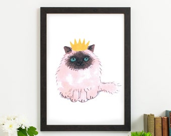 Fluffy Cat in Crown Hat Art Print