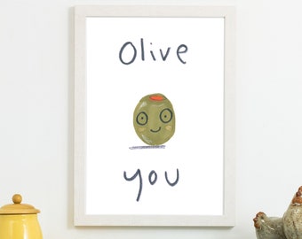 Nursery Wall Art Neutral, Baby Bedroom Sign, Olive You, Over The Crib Decor, Playroom Print, I Love You Wall Art Kids, Funny Kitchen Sign