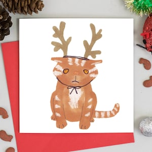 Cartão de Natal Gato com Chapéu de Rena