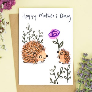 Hoggy Mothers Day Hedgehog Biglietto d'auguri per la mamma, Buona Festa della Mamma, Biglietto d'amore per la mamma, Biglietto di ringraziamento mamma, Biglietto con riccio e rose per la mamma