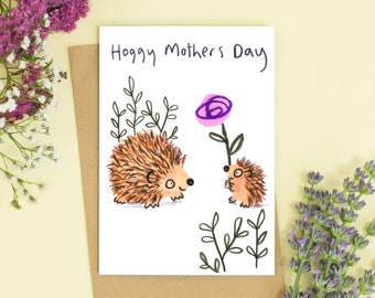 Hoggy Muttertagskarte: Igel und Rose Grußkarte für Mama
