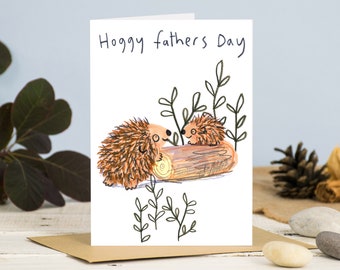Hoggy Fathers Day Happy Father's Day Card, Cute Hedgehog Card for Dad, Garden Wildlife Greetings Card, Baby Hedgehog, Playtime With Dad