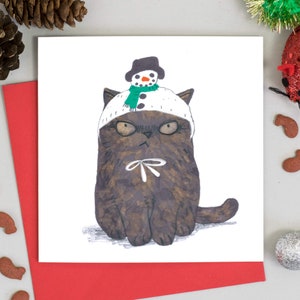 Katze im Schneemann Hut Weihnachtskarte Katze im Hut Karte