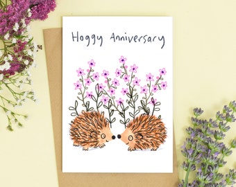 Hedgehog Card Hoggy Anniversary, Happy Anniversary Greetings Card, Garden Wildlife Card, Pet hedgehog, Hedggie love card, Happy Couple, Cute