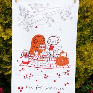 Tea Towel &#39;Tea For Twit-Twoo&#39; Kitchen Screen Printed Linen Union Tea Towel