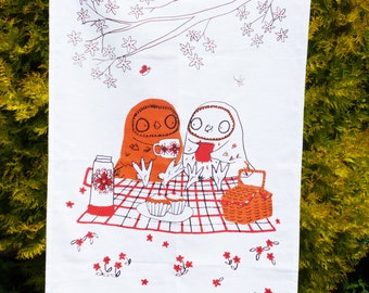 Tea Towel 'Tea For Twit-Twoo' Kitchen Screen Printed Linen Union Tea Towel