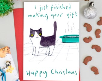 Cat Christmas Card Funny Holiday Card Cute Tuxido Cat