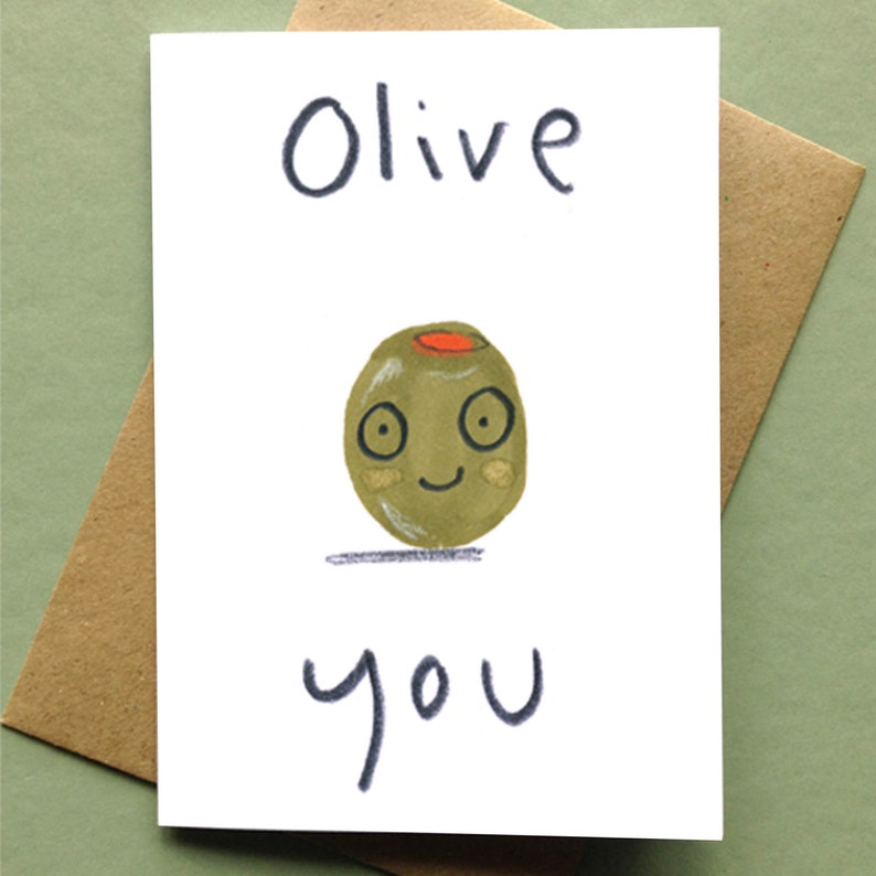 Valentines Card I Love You Card 'Olive You' Blank Greetings Card For Girlfriend Card For Boyfriend image 2