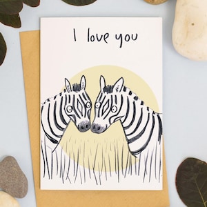 Ti amo biglietto d'auguri zebra, giorno di San Valentino, biglietto d'amore, anniversario, fidanzamento, biglietto animale Safari