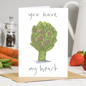 Carte de Saint-Valentin Vous avez mon coeur que vous aimez Carte d'artichaut Jardiniers Légumes Végétalien