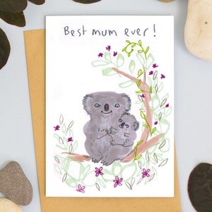 Mejor tarjeta de felicitación de mamá de todos los tiempos Koala, tarjeta del Día de las Madres, tarjeta del domingo de maternidad, lindo bebé Koala