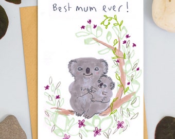 Best Mum Ever Koala Greetings Card, Mothers Day Card, Mothering Sunday Card, Cute baby Koala