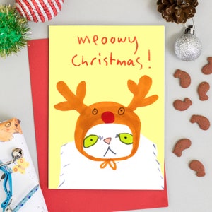 Tarjeta de Navidad con un lindo gato 'Meowy Christmas Greetings Card