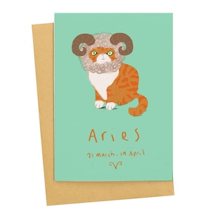 Carte d'anniversaire chat, horoscope bélier, mars - avril, signe astrologique du zodiaque, cartes chats, signes du zodiaque