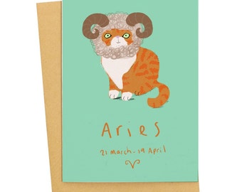 Cat Horoscope Aries Birthday Card March - April Star Sign ZodiCats Cards Signs Of The Zodiac