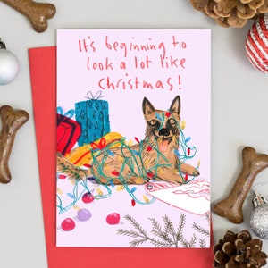 Divertente biglietto di Natale con cani 'Comincia ad assomigliare molto al Natale' Canzone festiva